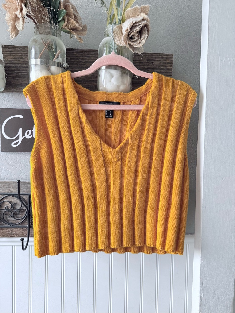 Forever 21 Yellow Ribbed V-Neck Knit Tank